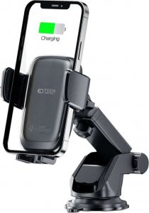 4kom.pl Uchwyt samochodowy X05 z ładowaniem QI na deskę rozdzielczą szybę Dashboard Car Mount Wireless Charger 15W do auta Black 1