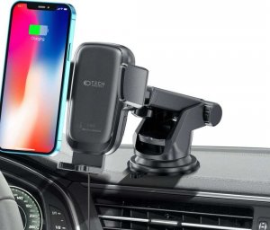 4kom.pl Uchwyt samochodowy X05 z ładowaniem QI na deskę rozdzielczą szybę Dashboard Car Mount Wireless Charger 15W do auta Black 6