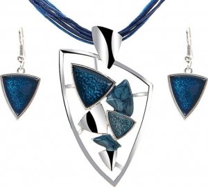 Lovrin Modny komplet biżuterii niebieskie kamienie rzemyk 1