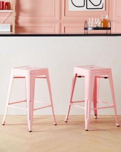 Beliani Zestaw 2 stołków barowych metalowych 60 cm różowy CABRILLO! 2