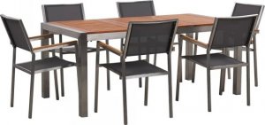 Beliani Lumarko Zestaw ogrodowy stół drewniany eukaliptus i 6 krzeseł szarych GROSSETO! 1
