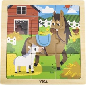 Viga Toys VIGA Poręczne Drewniane Puzzle Konie 9 elementów 1