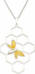 Rosanto Srebrna zawieszka w kształcie plastra miodu z wizerunkiem pszczoły z żółtego bursztynu 925 1