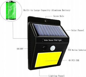 Kinkiet Lampa solarna COB z czujnikiem ruchu i zmierzchu m 3