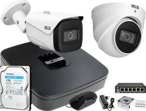 BCS Zestaw do monitoringu Rejestrator BCS-L-SNVR0401-4KE 1x Kamera BCS-DMIP2801IR-E-Ai 1x Kamera BCS-TIP4801IR-E-Ai Starlight wbudowany mikrofon Akcesoria 1