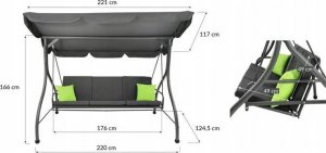 kontrast Huśtawka ogrodowa leżanka CASABLANCA 3os. szara 2