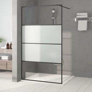 vidaXL Ścianka prysznicowa, czarna, 115x195 cm, półmrożone szkło ESG 1