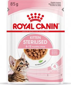 Royal Canin ROYAL CANIN Kitten Sterilised 12x85g karma mokra w sosie dla kociąt do 12 miesiąca życia, sterylizowanych + Royal Canin Piłeczka dla kota GRATIS 3