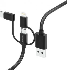 Adapter USB Hama HAMA ADAPTER 3w1 MICRO USB, Typ-C/LIGHTNING 1,5m, CZARNY WYPRZEDAŻ standard 1
