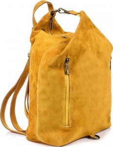 Vera Pelle Musztardowy Włoski Stylowy Plecak Damski Skórzany Zamsz A4 W14 NoSize 2