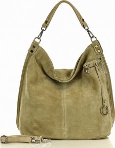GENUINE LEATHER Torebka skórzana ponadczasowy design worek na ramię XL hobo leather bag - MARCO MAZZINI nubuk beżowa NoSize 1