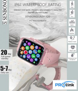 Smartwatch Senbono SENBONO SPORTOWY SMARTWATCH Z IP67 METLOWA KOPERTA FUNKCJE SPORTOWE TĘTNO+KOMUNIKATORY 1,7LCD LADY Y20 RÓŻ 2