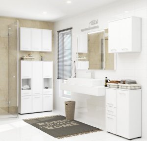 Elior Biała wisząca szafka łazienkowa z półkami - Optima 3