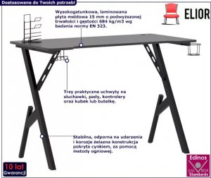 Biurko Elior Czarne gamingowe biurko z uchwytami - Vibo 2