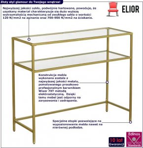 Elior Złota konsola salonowa z półką - Trazi 4X 2