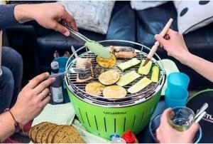 LotusGrill Grill turystyczny Węglowy Mini 26 cm x 26 cm zielony + pokrowiec 5