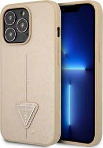 Guess Etui Guess do iPhone 14 Pro Max 6,7" beżowy/beige hardcase SaffianoTriangle Logo 1