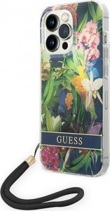 Guess Etui Guess do iPhone 14 Pro Max 6,7" niebieski/blue hardcase Flower Strap 1
