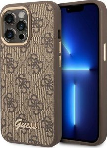 Guess Etui Guess do iPhone 14 Pro 6,1" brązowy/brown hard case 4G Vintage Gold Logo 1