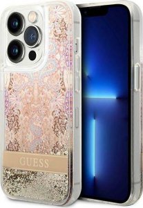 Guess Etui Guess do iPhone 14 Pro Max 6,7" złoty/gold hardcase Paisley Liquid Glitter 1