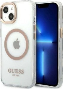 Guess Etui Guess do iPhone 13 6,1" złoty/gold hard case Metal Outline Magsafe 1