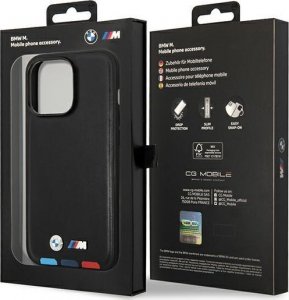BMW Etui do iPhone 14 Pro 6,1" czarny/black Leather Stamp Tricolor Magsafe 8