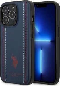 US POLO Etui US Polo do iPhone 14 Pro 6,1" granatowy/navy blue Leather Stitch 1