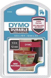 Dymo DYMO D1-Schriftband Vinyl 12mmx3m weiß auf rot - 1978366 1