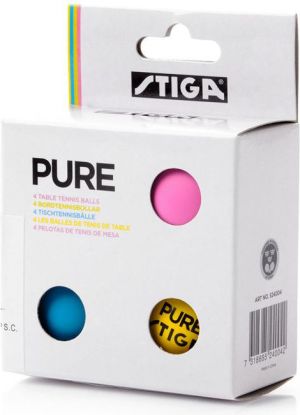 Stiga Piłeczka Pure Color 4 szt (limonka, żółta, niebieska, różowa) (17585) 2