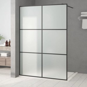 vidaXL Ścianka prysznicowa, czarna, 140x195 cm, mrożone szkło ESG 1