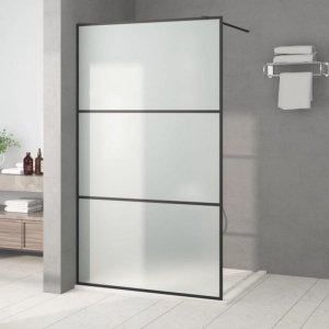 vidaXL Ścianka prysznicowa, czarna, 115x195 cm, mrożone szkło ESG 1