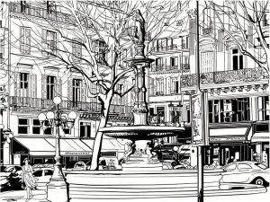 DecoNest Fototapeta - Sketch of parisian fountain - 300X231 1