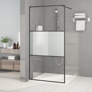vidaXL Ścianka prysznicowa, czarna, 100x195 cm, półmrożone szkło ESG 1