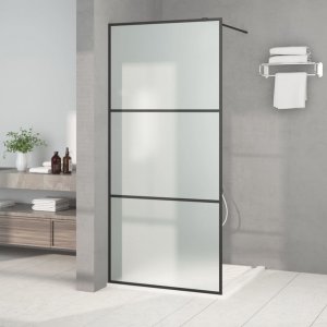 vidaXL Ścianka prysznicowa, czarna, 90x195 cm, mrożone szkło ESG 1