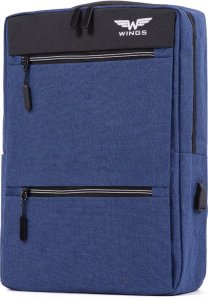 Plecak Wings Wings  Plecak turystyczny miejski z przegrodą na laptopa i USB - niebieski 2