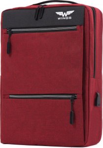 Plecak Wings Wings  Plecak turystyczny miejski z przegrodą na laptopa i USB - bordowy 2