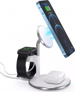 Ładowarka 4kom.pl Ładowarka magnetyczna Choetech 3w1 Stojak biurkowy do MagSafe do Apple iPhone AirPods Pro i Watch Biała 3