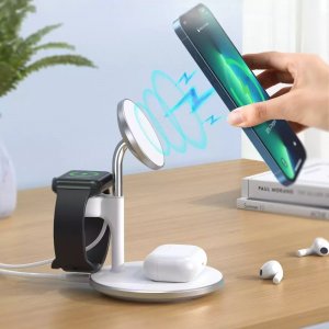 Ładowarka 4kom.pl Ładowarka magnetyczna Choetech 3w1 Stojak biurkowy do MagSafe do Apple iPhone AirPods Pro i Watch Biała 4