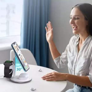 Ładowarka 4kom.pl Ładowarka magnetyczna Choetech 3w1 Stojak biurkowy do MagSafe do Apple iPhone AirPods Pro i Watch Biała 6