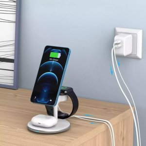 Ładowarka 4kom.pl Ładowarka magnetyczna Choetech 3w1 Stojak biurkowy do MagSafe do Apple iPhone AirPods Pro i Watch Biała 9