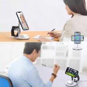 Ładowarka 4kom.pl Ładowarka magnetyczna Choetech 3w1 Stojak biurkowy do MagSafe do Apple iPhone AirPods Pro i Watch Biała 10