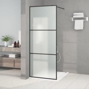 vidaXL Ścianka prysznicowa, czarna, 80x195 cm, mrożone szkło ESG 1