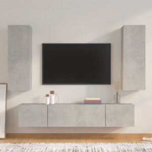 vidaXL Zestaw 4 szafek TV, szarość betonu, materiał drewnopochodny 1
