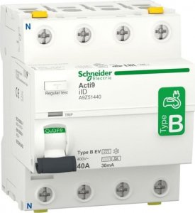 Schneider Wyłącznik różnicowoprądowy Acti9 4P 40A 0,03A typ B-EV iID-40-4-30-B-EV 40A A9Z51440 1