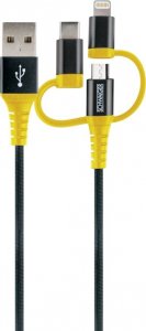 Kabel USB Schwaiger USB-A - USB-C + microUSB + Lightning 1.2 m Czarno-żółty (WKUU310511) 1