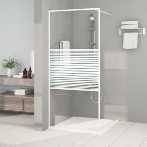 vidaXL Ścianka prysznicowa, biała, 90x195 cm, przezroczyste szkło ESG 1