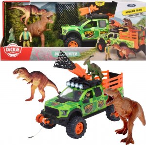 Dickie Zestaw Samochód Ford Raptor z dźwiękiem + figurka myśliwy i 3 figurki dinozaurów 1