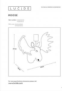 Kinkiet Lucide LAMPA ścienna EXTRAVAGANZA MOOSE 47209/01/30 Lucide designerska OPRAWA kinkiet łoś dekoracyjny czarny 7