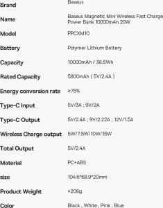 Powerbank Baseus Magnetic Mini 20W 10000mAh Różowy 30