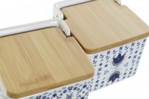 DKD Home Decor Solniczka z pokrywką DKD Home Decor Płytka Niebieski Biały Bambus Dolomite (12.5 x 12.5 x 12 cm) (2 pcs) 2